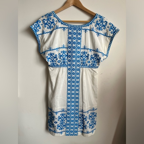 Tibi New York Silk-Cotton Blue Embroidered White Dress size 6 - Picture 1 of 11
